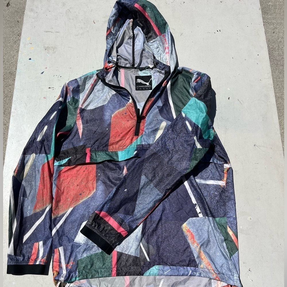Men's Puma Windbreaker Jacket Multicolor M Colorblock Kangaroo Pouch Streetwear